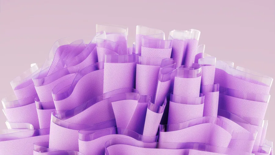 Uma pilha de papéis roxo empilhados