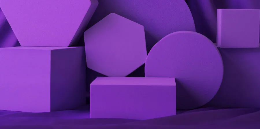 Formas geométricas, com um fundo roxo por trás. 
